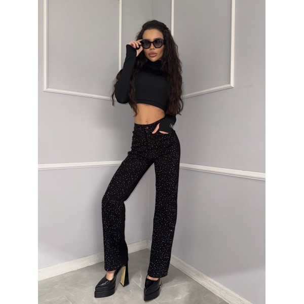 Черни дамски дънки с камъни Sasha