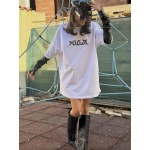 Дамска тениска с кожени ръкавици Dania