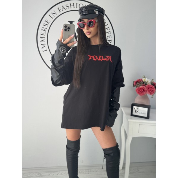 Дамска тениска с кожени ръкавици Celia