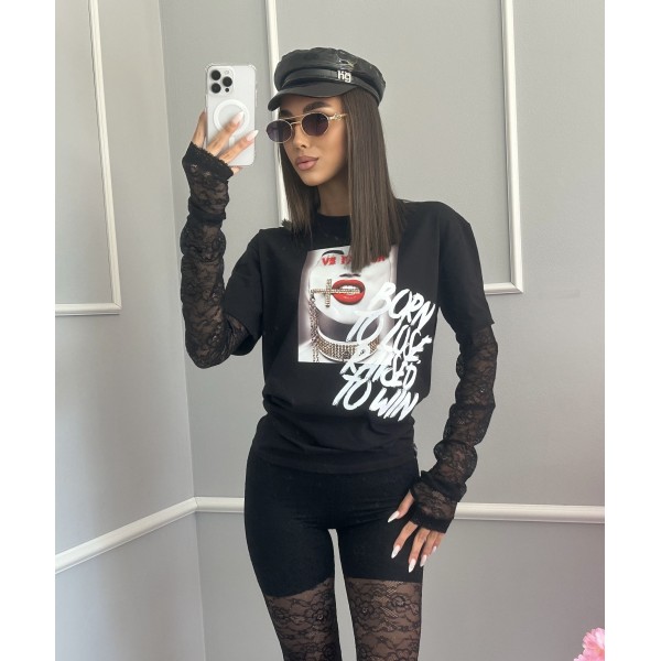 Дамска тениска с дантелени ръкавици Analia