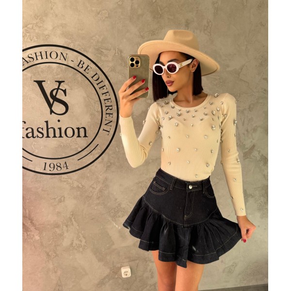 Дамска плетена блуза с камъни Janar