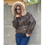 Дамско кожено яке с пух Anastasia