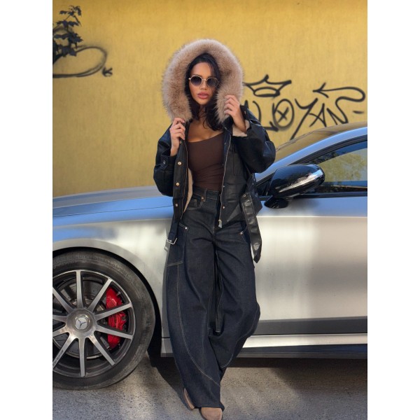 Дамско кожено яке с пух Anastasia