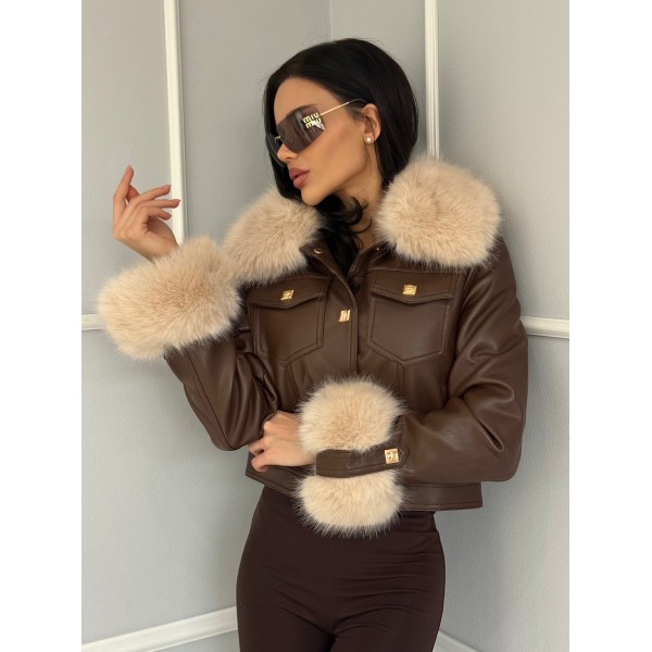 Дамско кожено яке с пух Verta