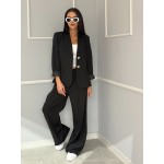 Черен дамски комплект панталон със сако Hanam