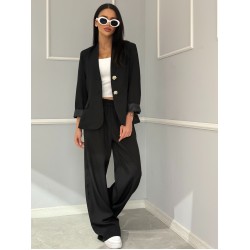 Черен дамски комплект панталон със сако Hanam