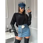 Дамска тениска с кожени ръкавици Helenas
