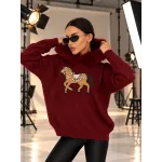 Дамски пуловер с пухена качулка и декоративен кон Horsey